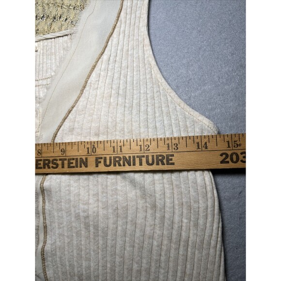 Anthropologie Tiny Ribbed Button Down Sleeveless Top Small Beige Mixed Media - Picture 6 of 9